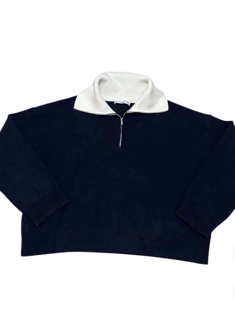 Women’s Navy Half-Zip Sweater with White Contrast Collar